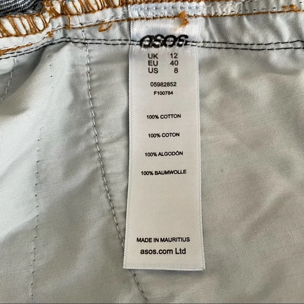 ASOS 100% Cotton Blue Denim Raw Hem Mini Skirt Size 8